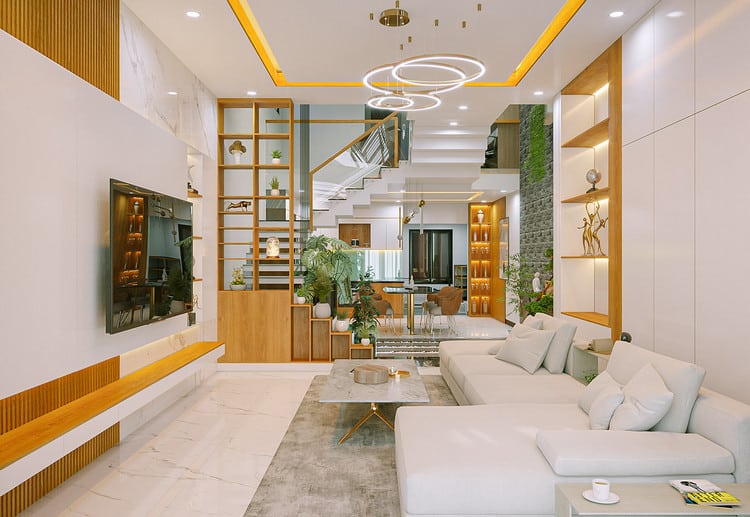 50+ TOP mẫu phòng khách nhà ống 5m có cầu thang Đẹp, Hiện Đại, Hot nhất 2022